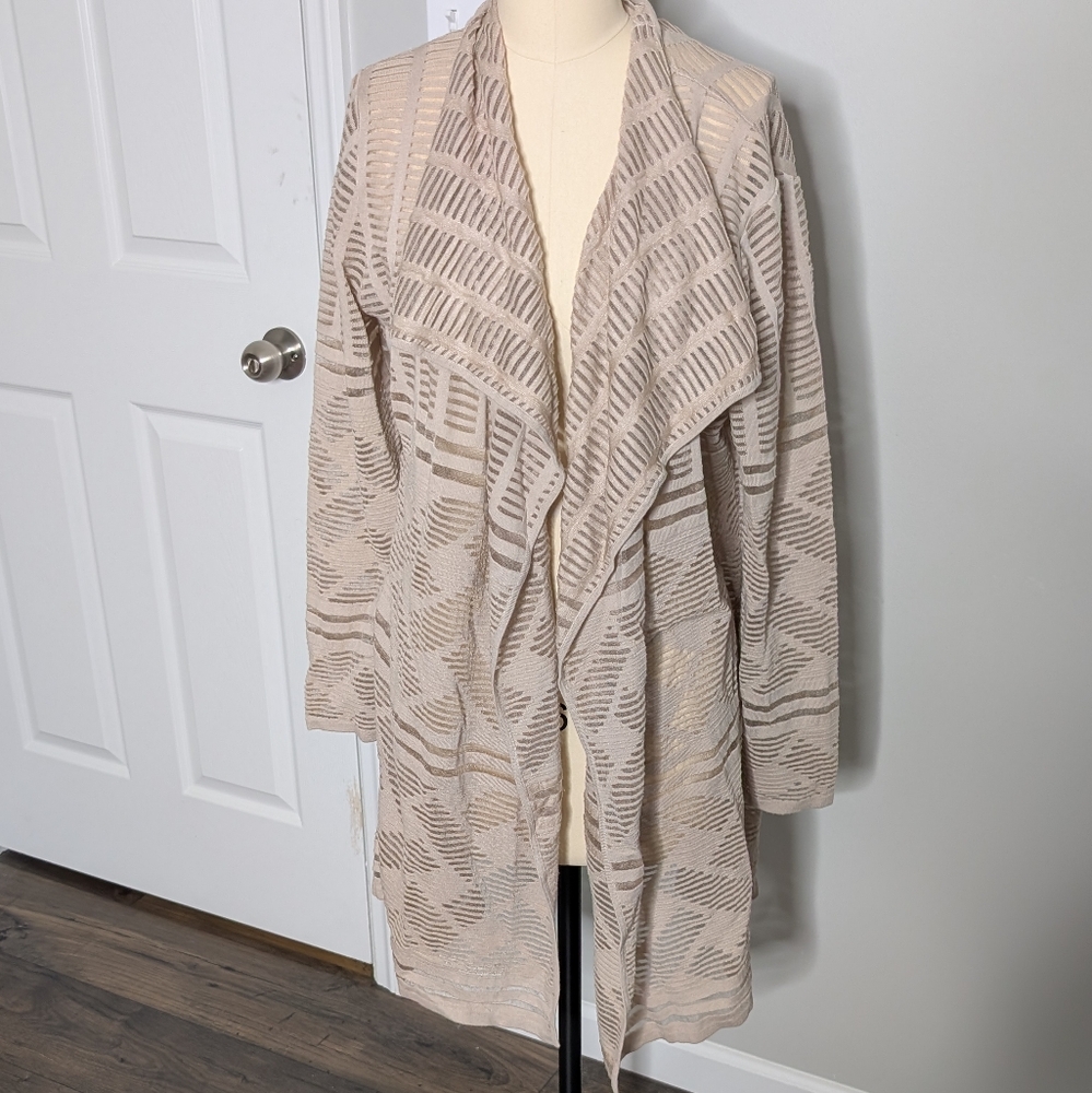 Luii Beige Patterned Open-Front Cardigan Size Large